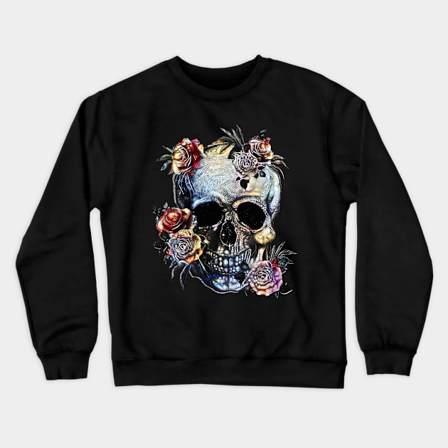 Skull and pink roses, sugar skulls and roses Crewneck Sweatshirt by Collagedream